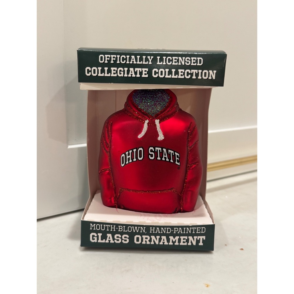 NEW Old World Christmas Ohio State Hoodie Ornament football Red Glass NCAA Sport